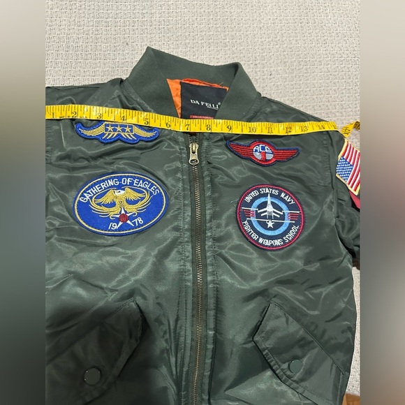 Top Gun Green Jacket Coat Da Fei Li Full-zip MA-1 Bomber Flyer's Kid's Youth 6 - Picture 10 of 12